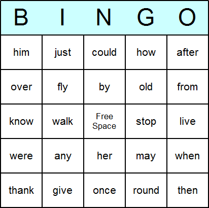 Dolch 1st Grade Bingo Card